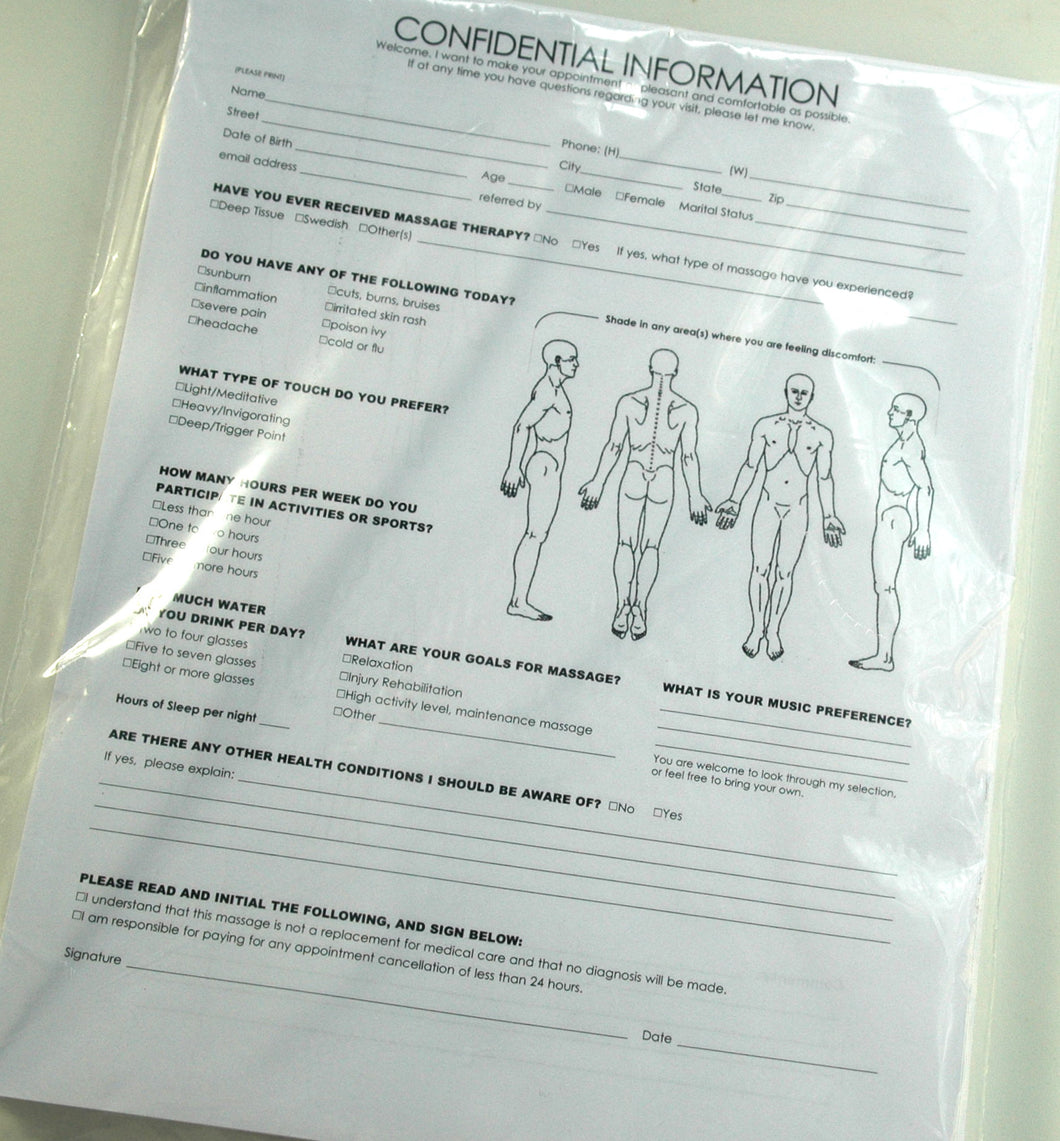 101 Massage Client Intake Forms with Soap Notes on back